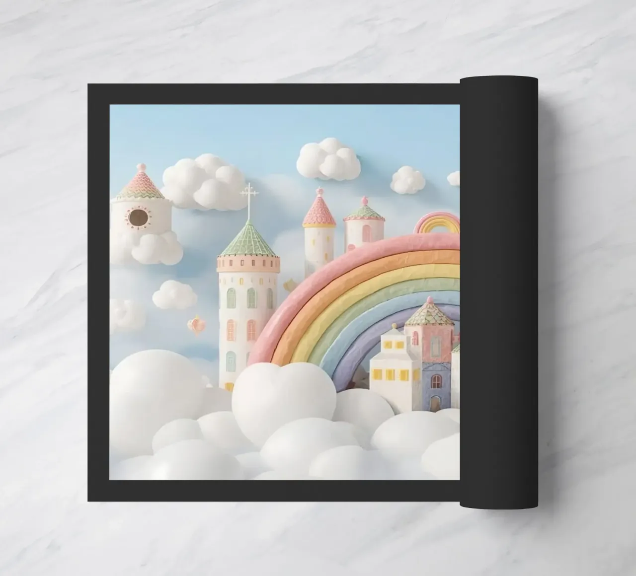 Scena di castello fantasy con arcobaleno e nuvole zerbino da DesignDoodle