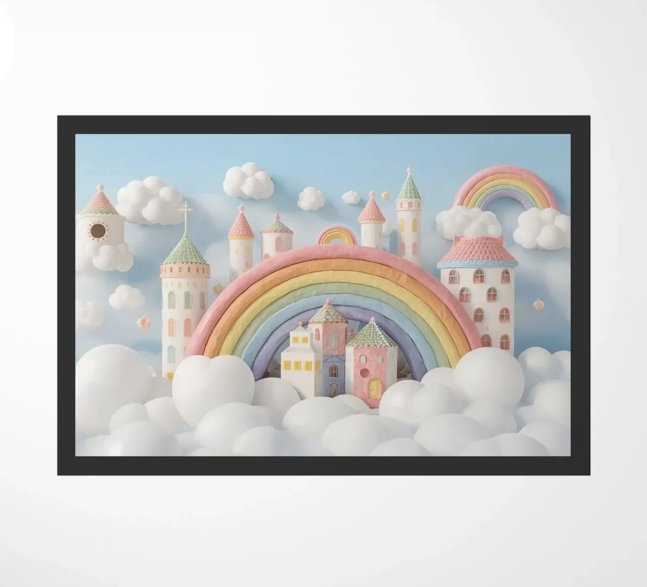 Scena di castello fantasy con arcobaleno e nuvole zerbino da DesignDoodle