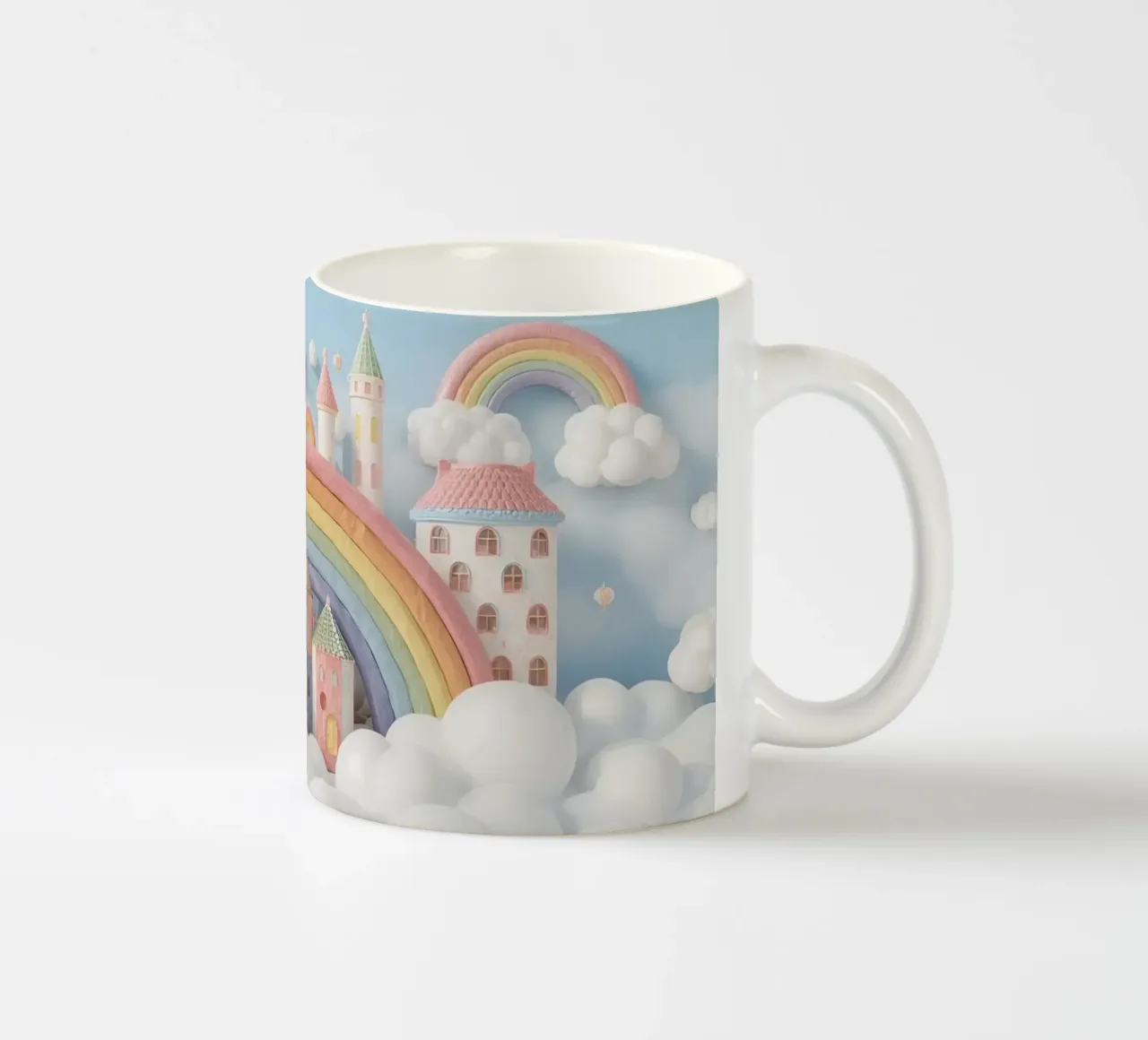 Scena di castello fantasy con arcobaleno e nuvole tazza in ceramica da DesignDoodle