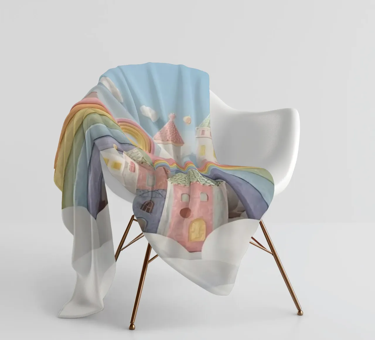 Scena di castello fantasy con arcobaleno e nuvole coperta in pile da DesignDoodle