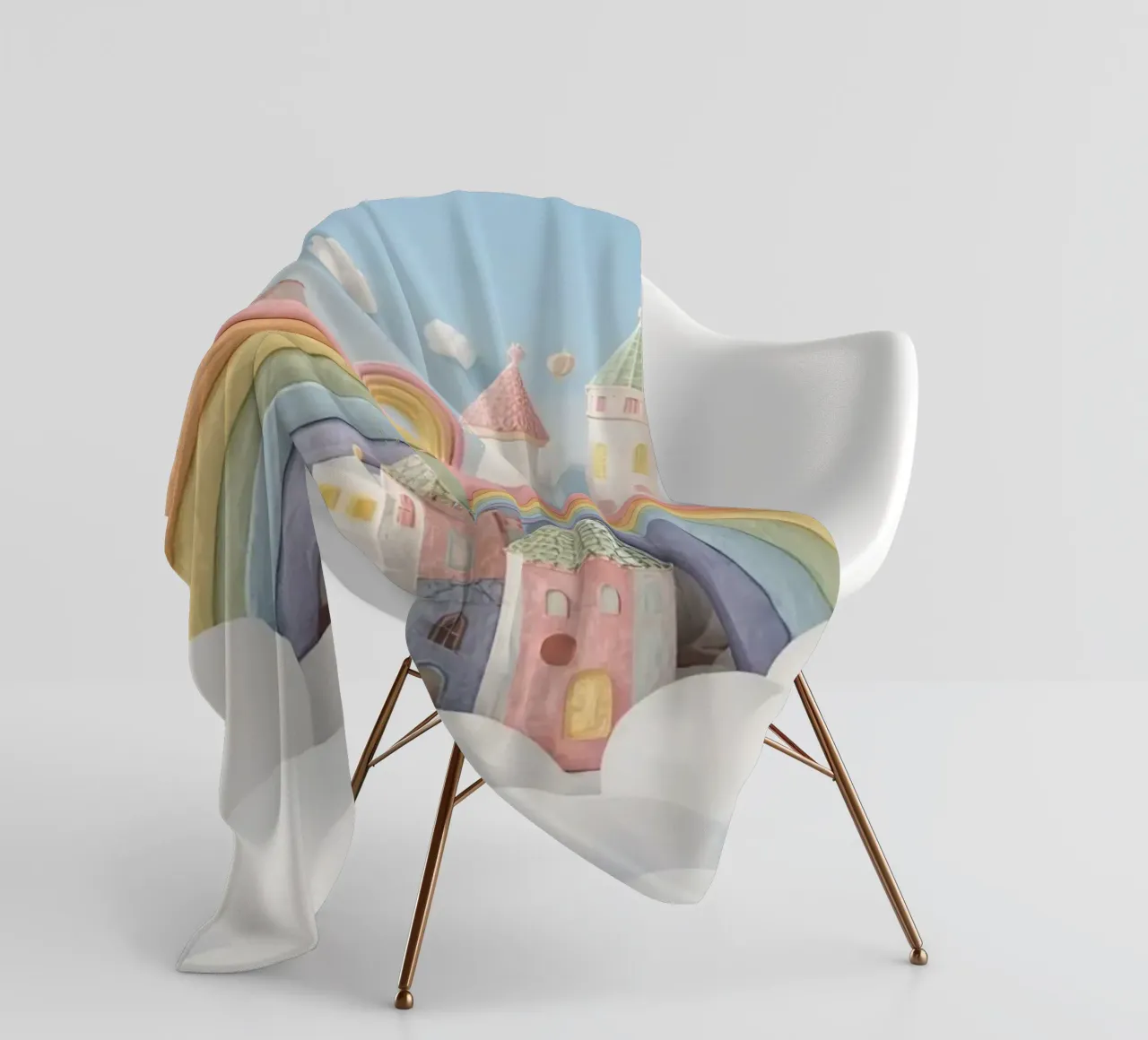 Scena di castello fantasy con arcobaleno e nuvole coperta in pile da DesignDoodle