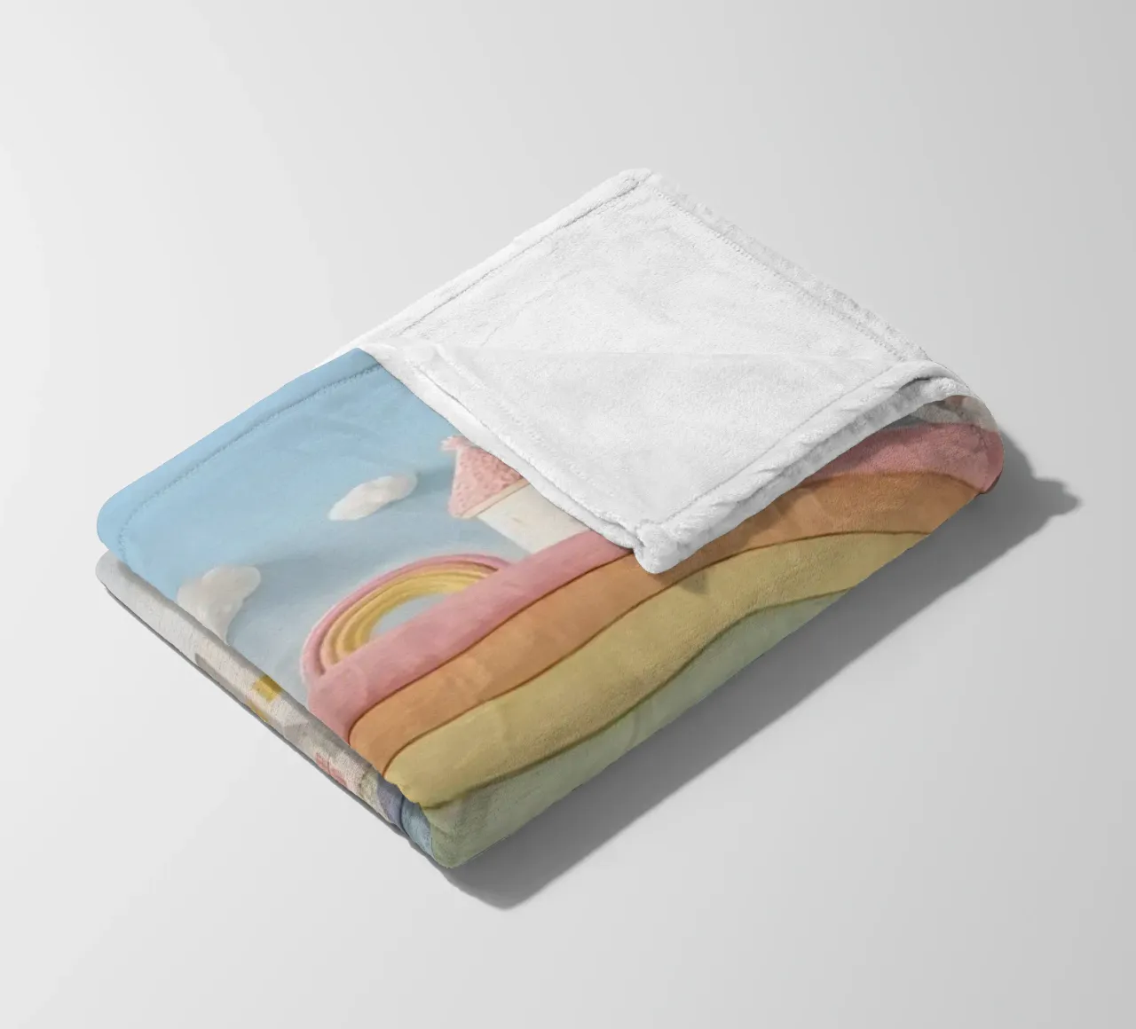 Scena di castello fantasy con arcobaleno e nuvole coperta in pile da DesignDoodle