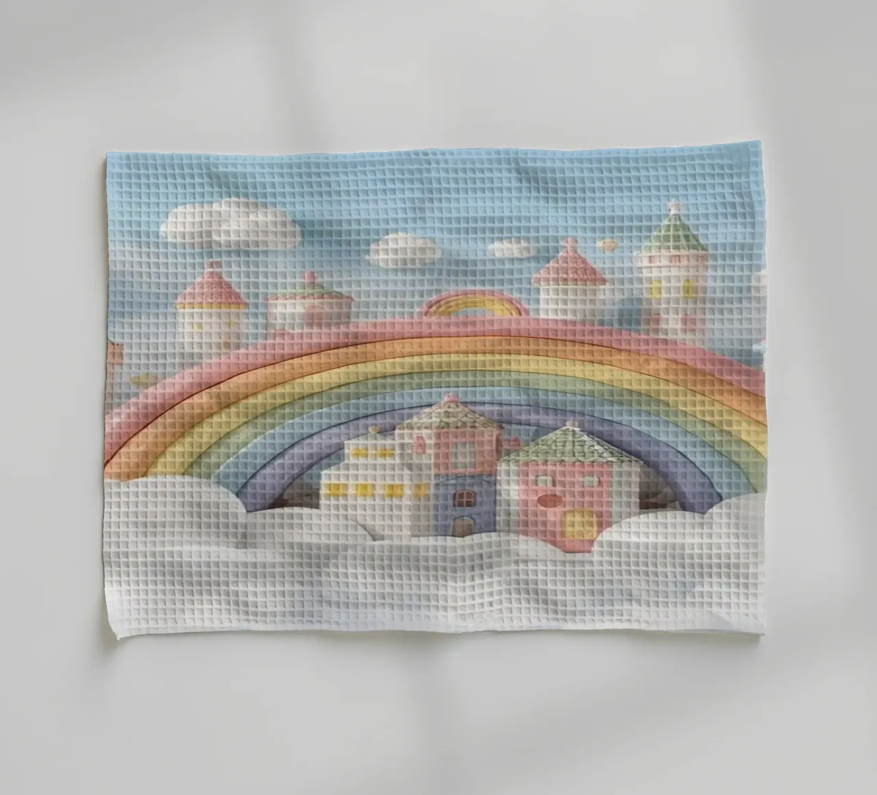 Scena di castello fantasy con arcobaleno e nuvole canovaccio da cucina da DesignDoodle