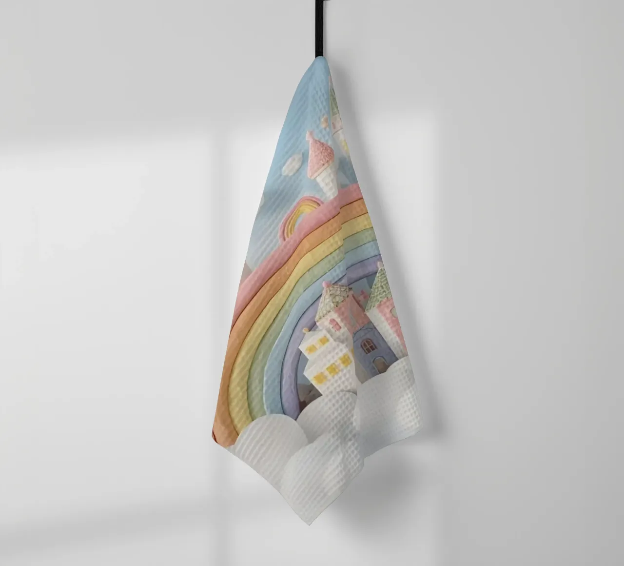 Scena di castello fantasy con arcobaleno e nuvole canovaccio da cucina da DesignDoodle
