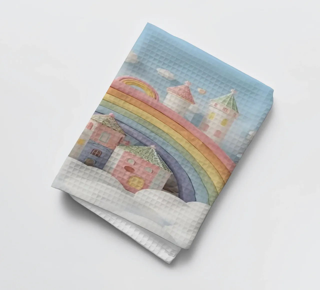 Scena di castello fantasy con arcobaleno e nuvole canovaccio da cucina da DesignDoodle