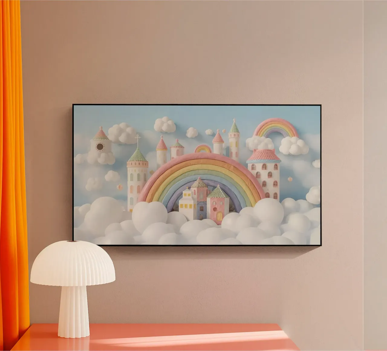 Scena di castello fantasy con arcobaleno e nuvole plexiglass da DesignDoodle