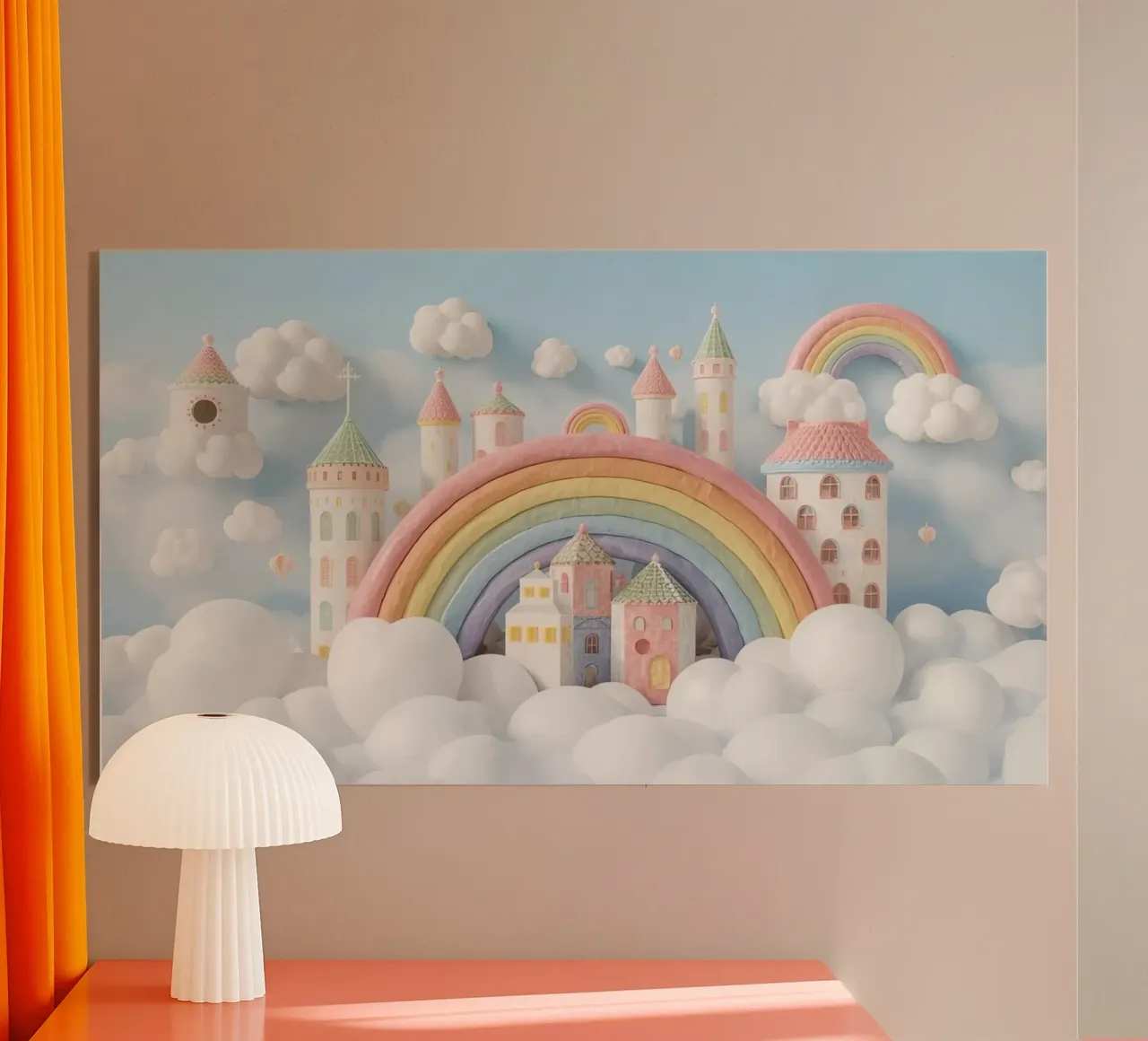 Scena di castello fantasy con arcobaleno e nuvole plexiglass da DesignDoodle