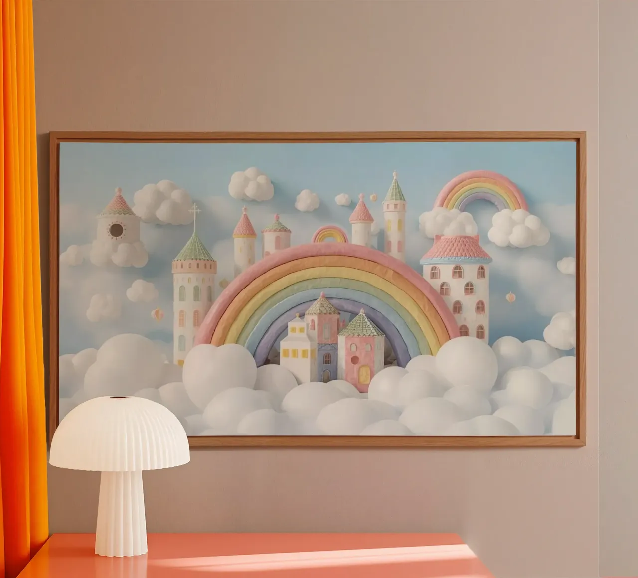 Scena di castello fantasy con arcobaleno e nuvole alluminio dibond da DesignDoodle
