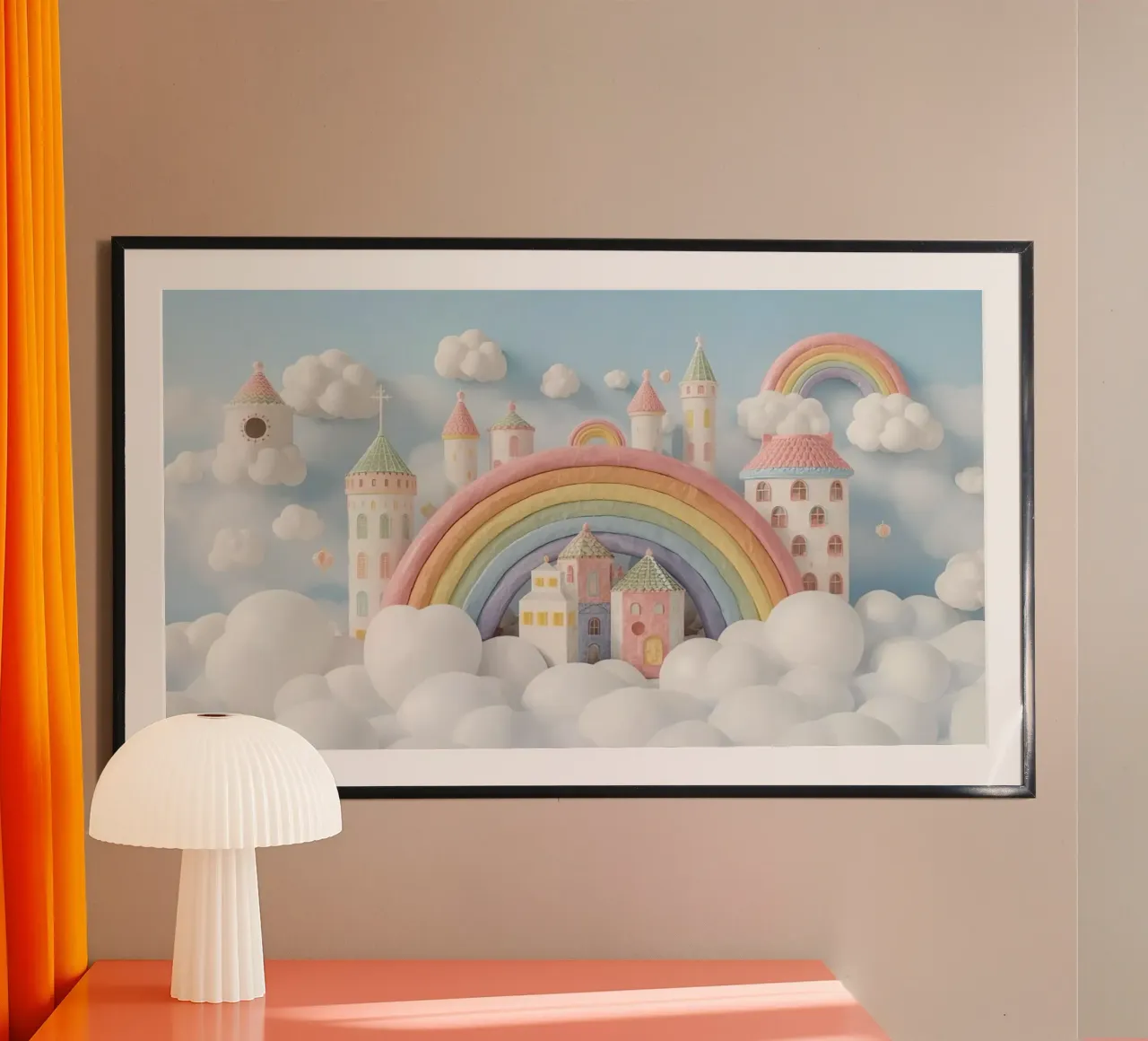 Scena di castello fantasy con arcobaleno e nuvole carta hahnemühle da DesignDoodle