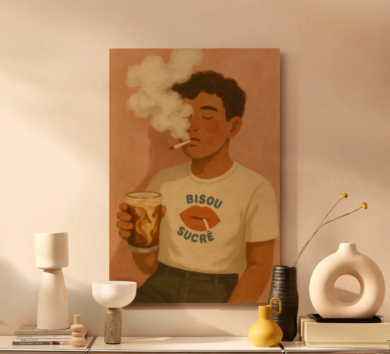 Man drinks Matcha alluminio dibond da PurePeachStudio