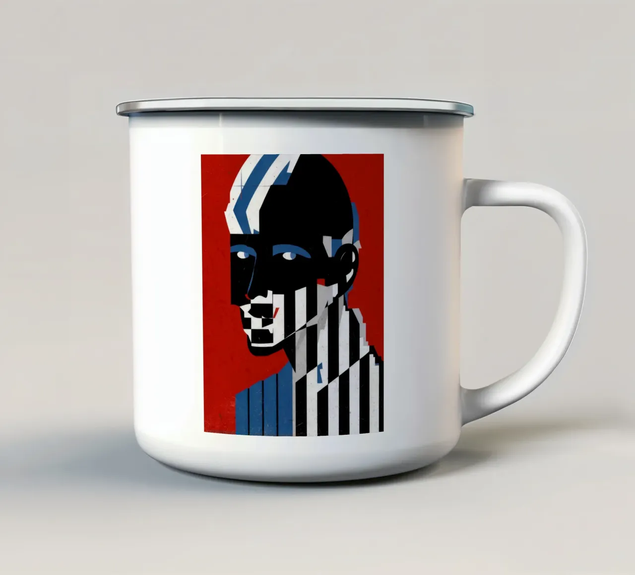 Striscia d'identità Op Art tazza in smalto da Katarsis Mann