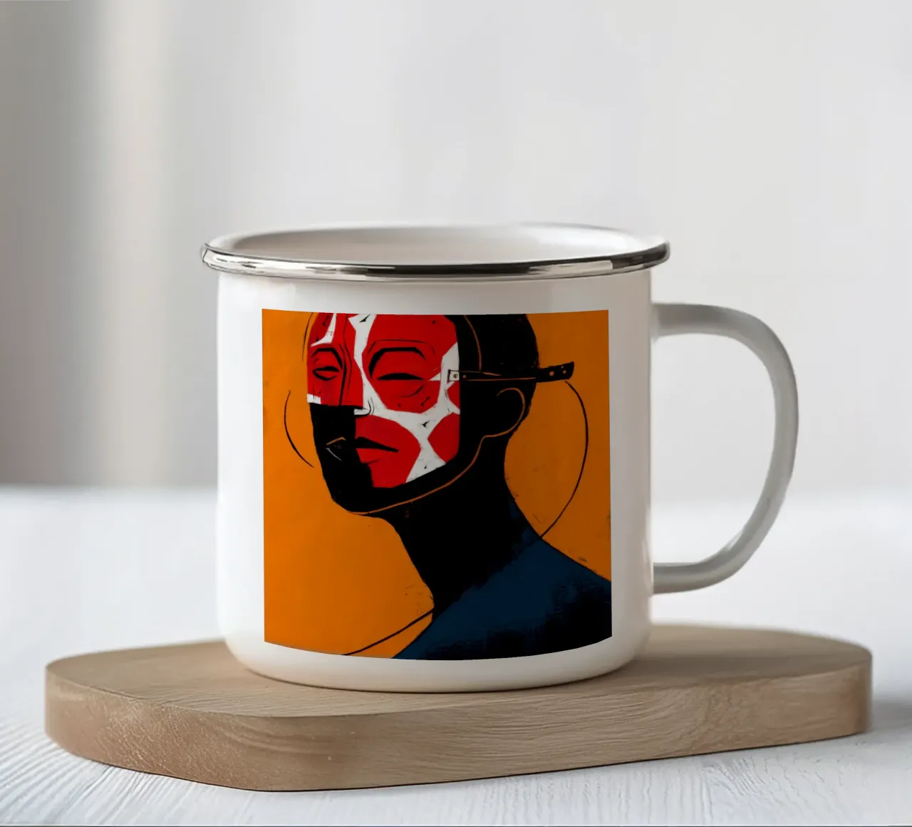 Emozioni mascherate rivelate tazza in smalto da Katarsis Mann