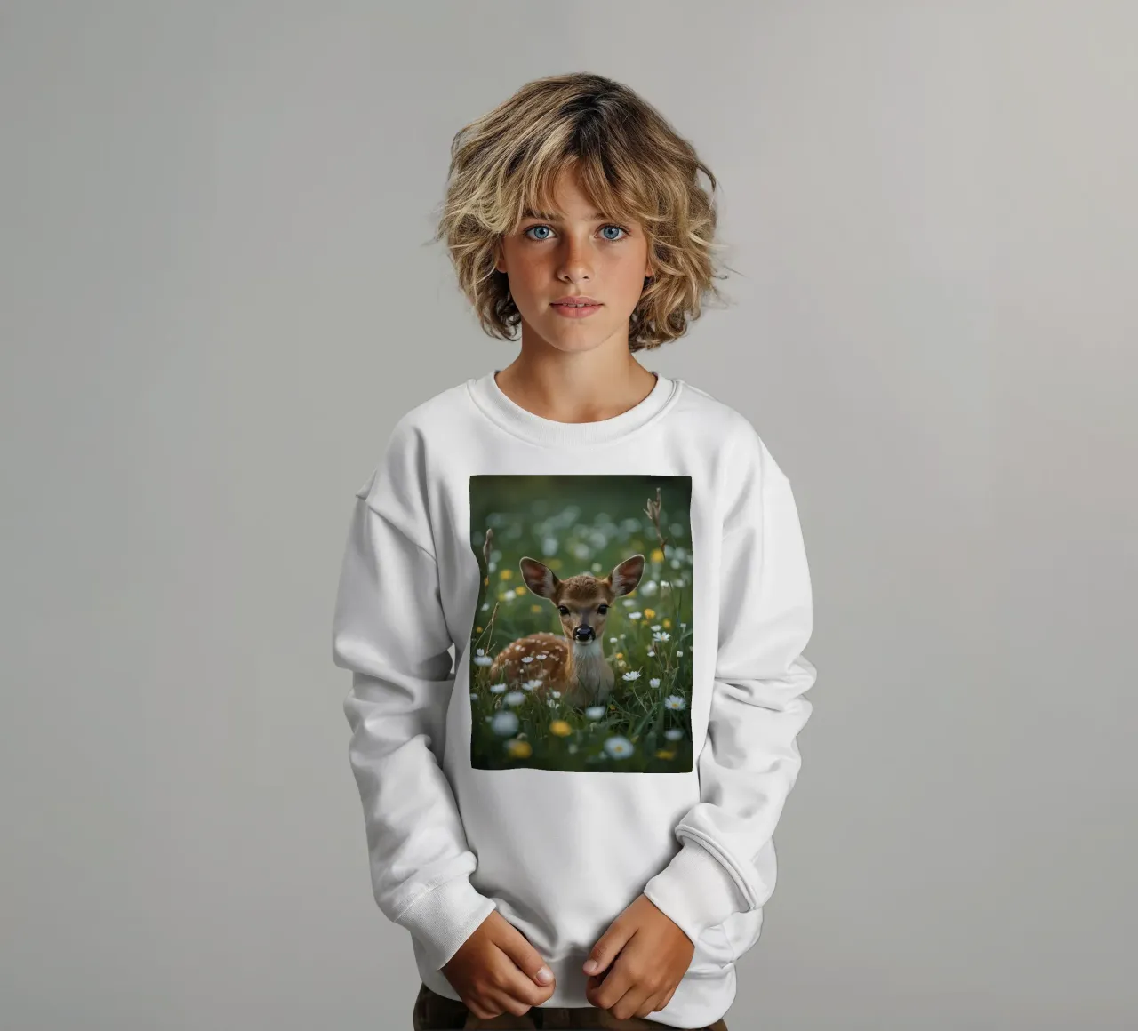 Un bel cerbiatto in un campo di fiori selvatici felpa bambino da DesignDoodle