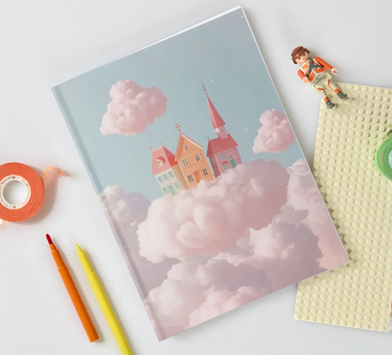 Cute Floating Village on Clouds notebook by DesignDoodle