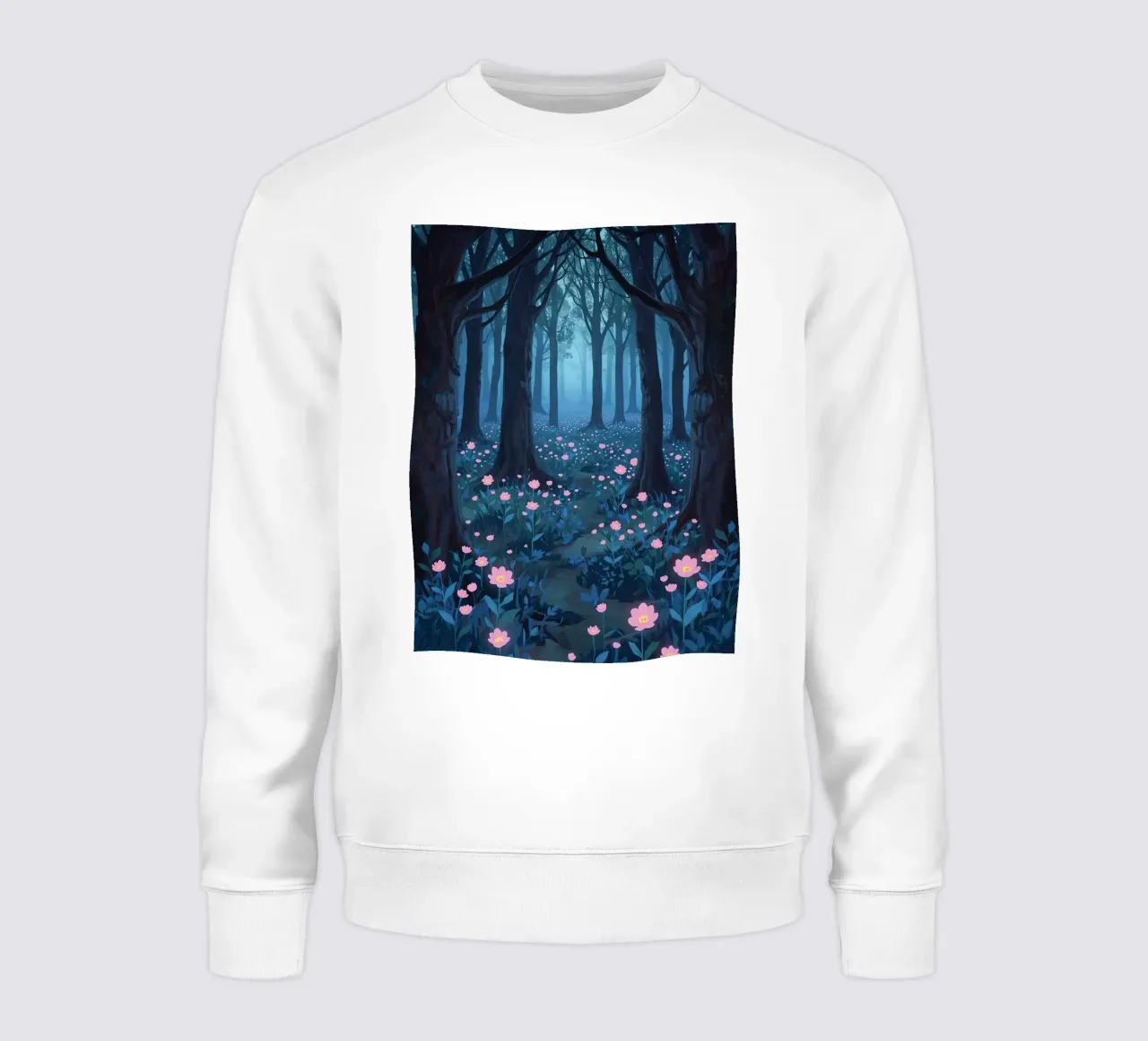 Sentiero forestale con fiori rosa e alberi scuri felpa da DesignDoodle