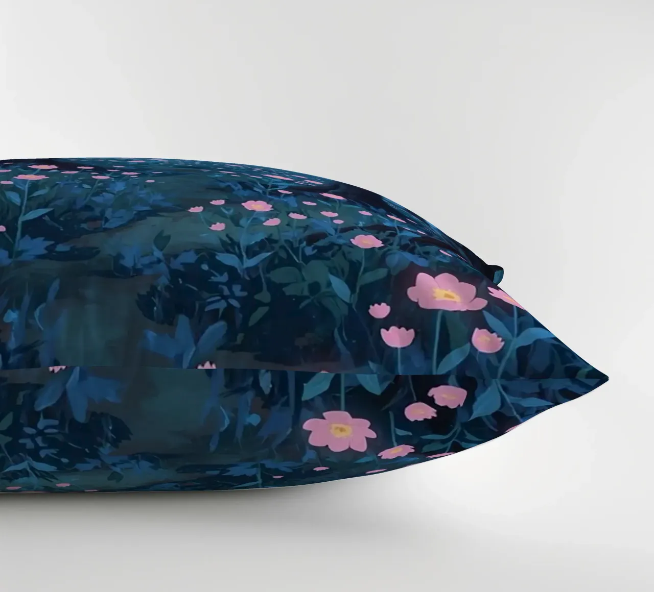 Sentiero forestale con fiori rosa e alberi scuri cuscino da DesignDoodle
