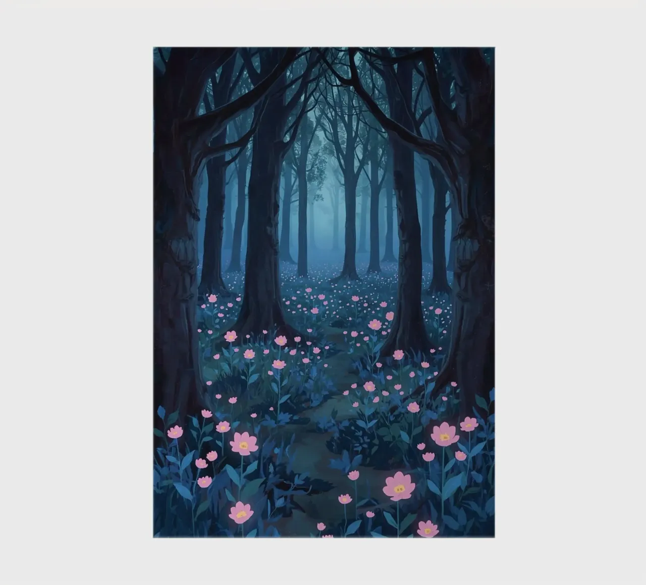Forest path with pink flowers and dark trees notebook by DesignDoodle