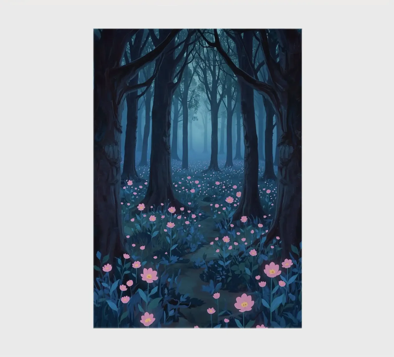 Forest path with pink flowers and dark trees notebook by DesignDoodle