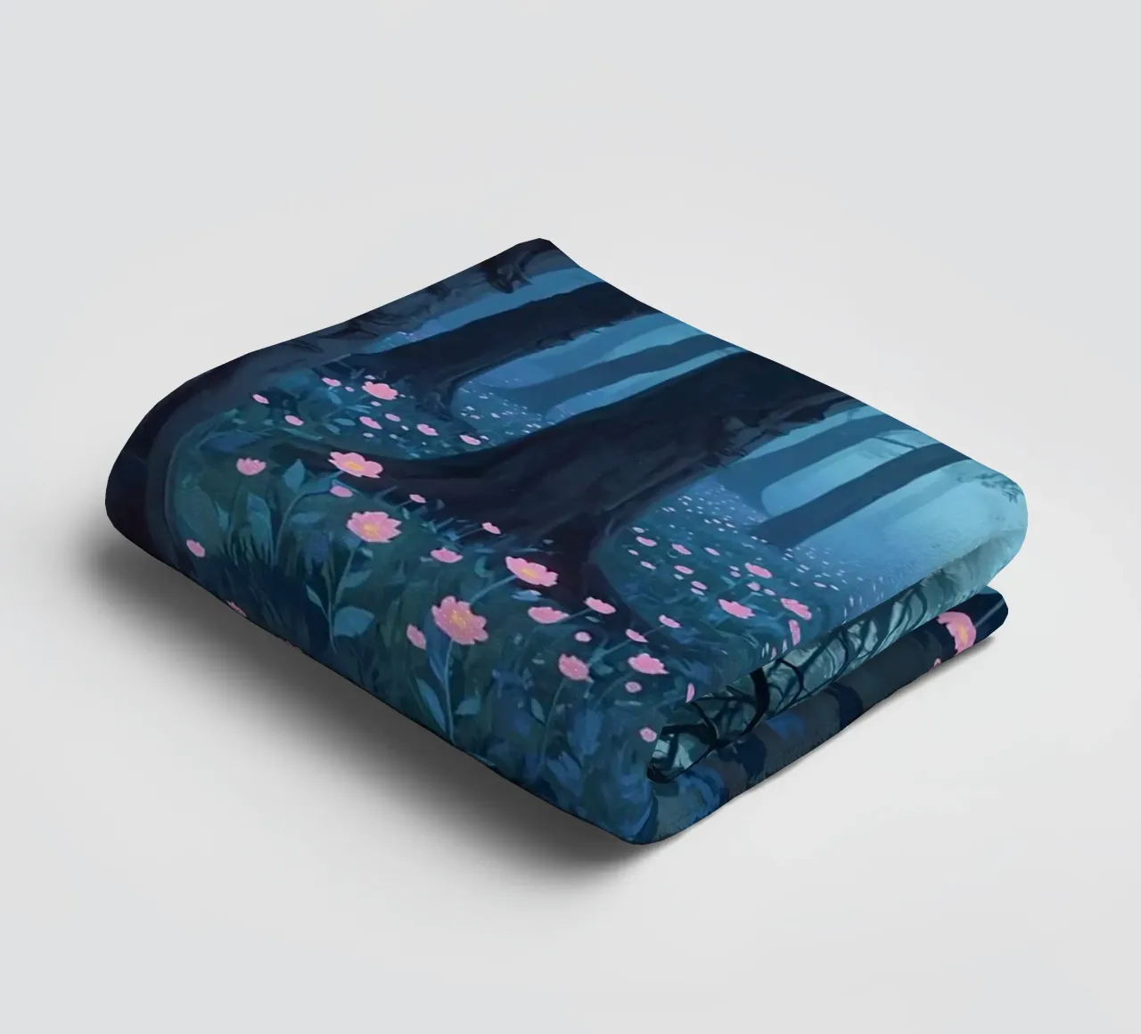 Forest path with pink flowers and dark trees towel by DesignDoodle