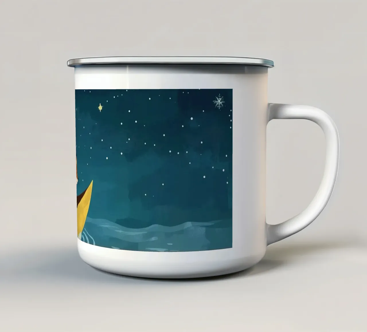 Volpe in mezzaluna su acqua sotto le stelle tazza in smalto da DesignDoodle