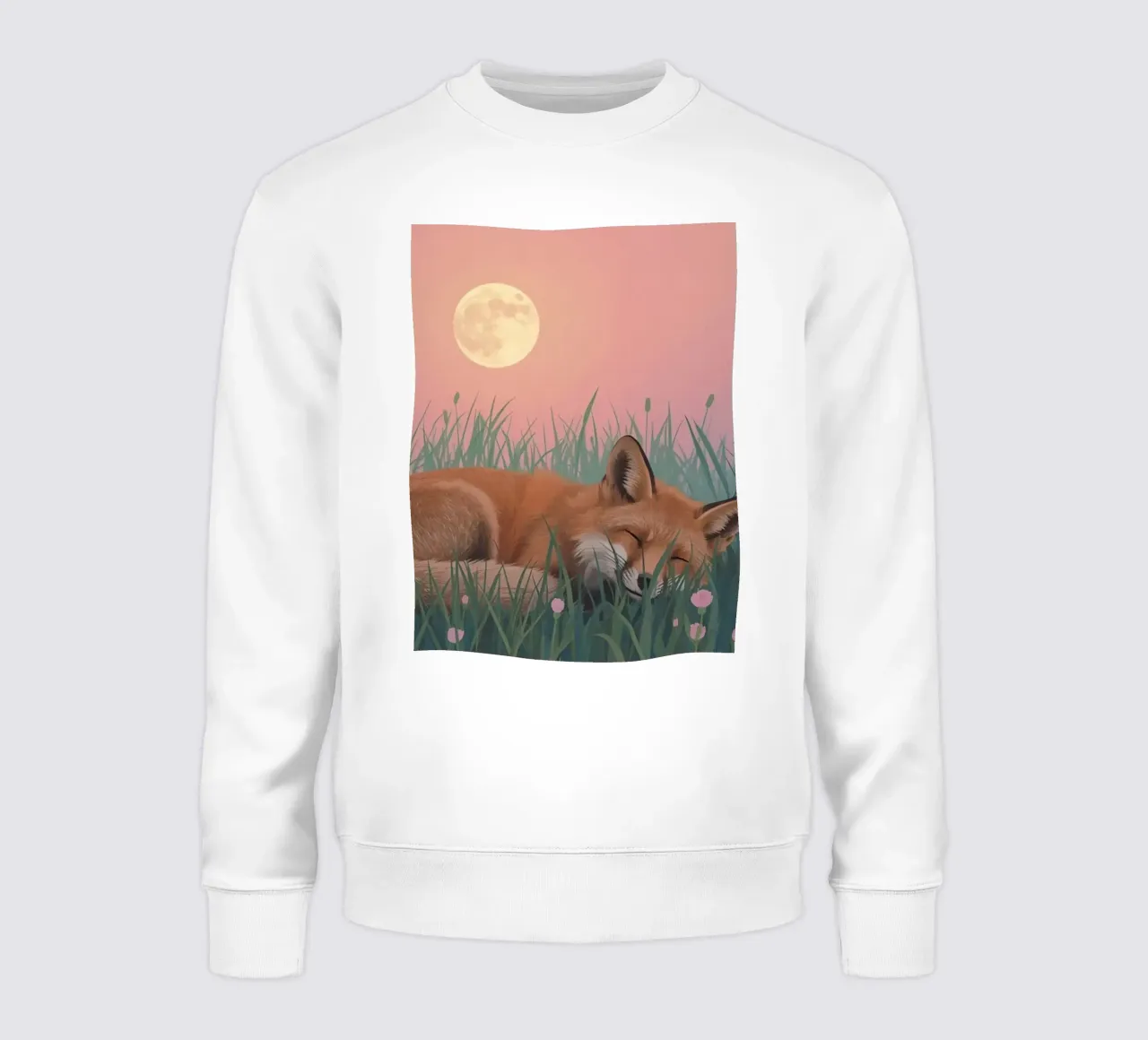 Volpe carina che dorme nell'erba con la luna pacificamente felpa da DesignDoodle