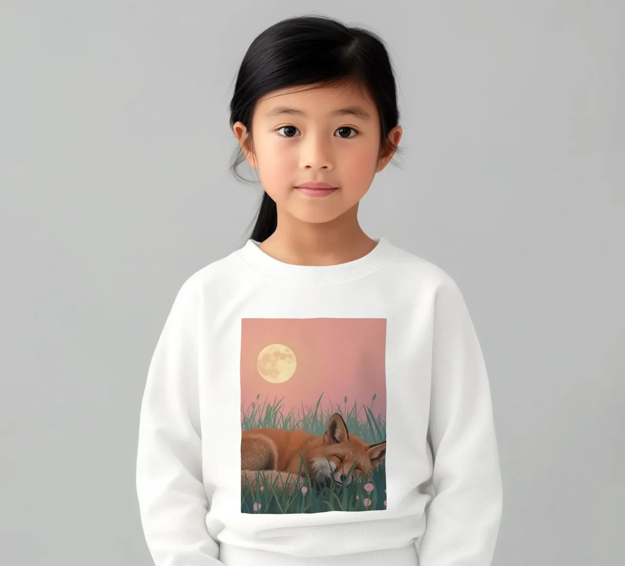 Volpe carina che dorme nell'erba con la luna pacificamente felpa bambino da DesignDoodle