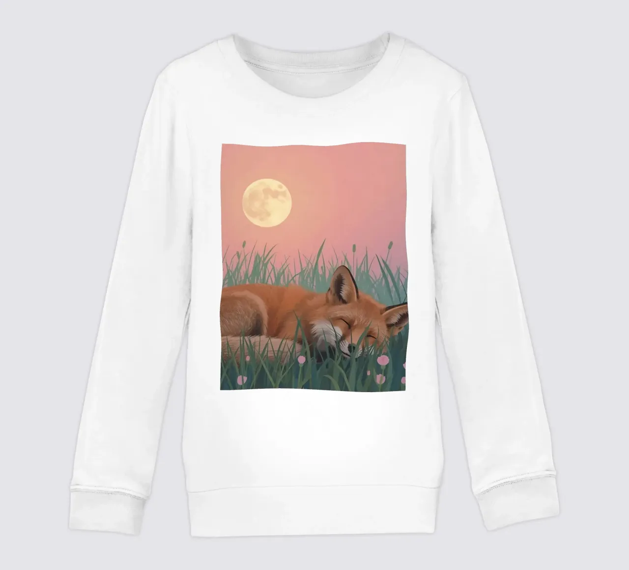 Volpe carina che dorme nell'erba con la luna pacificamente felpa bambino da DesignDoodle