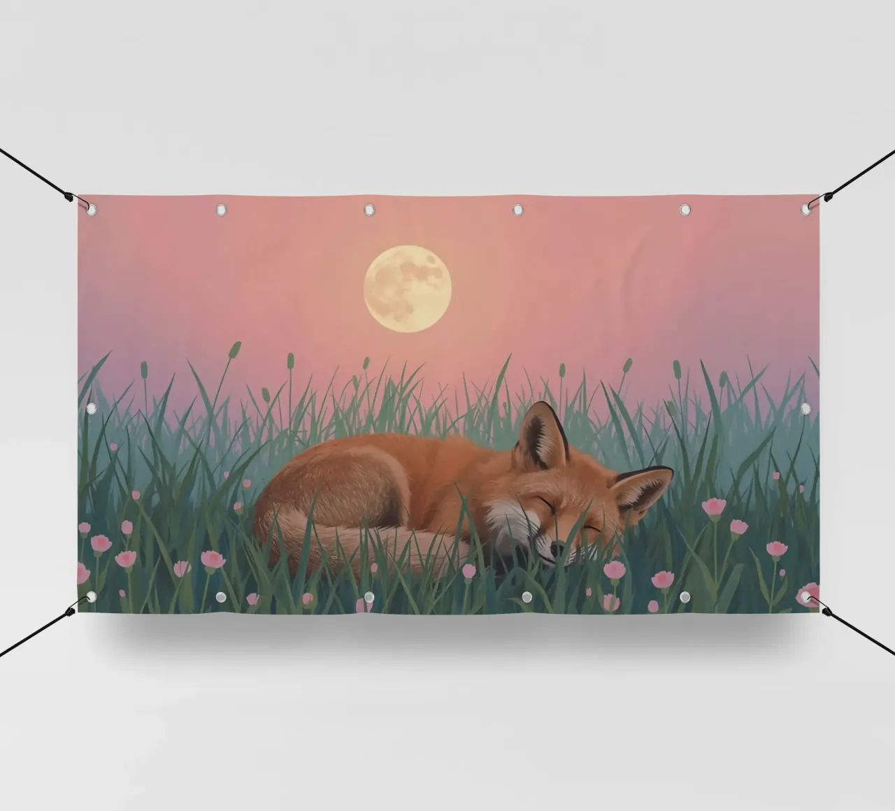 Volpe carina che dorme nell'erba con la luna pacificamente telo in pvc da DesignDoodle