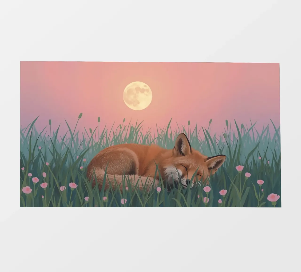 Volpe carina che dorme nell'erba con la luna pacificamente telo in pvc da DesignDoodle