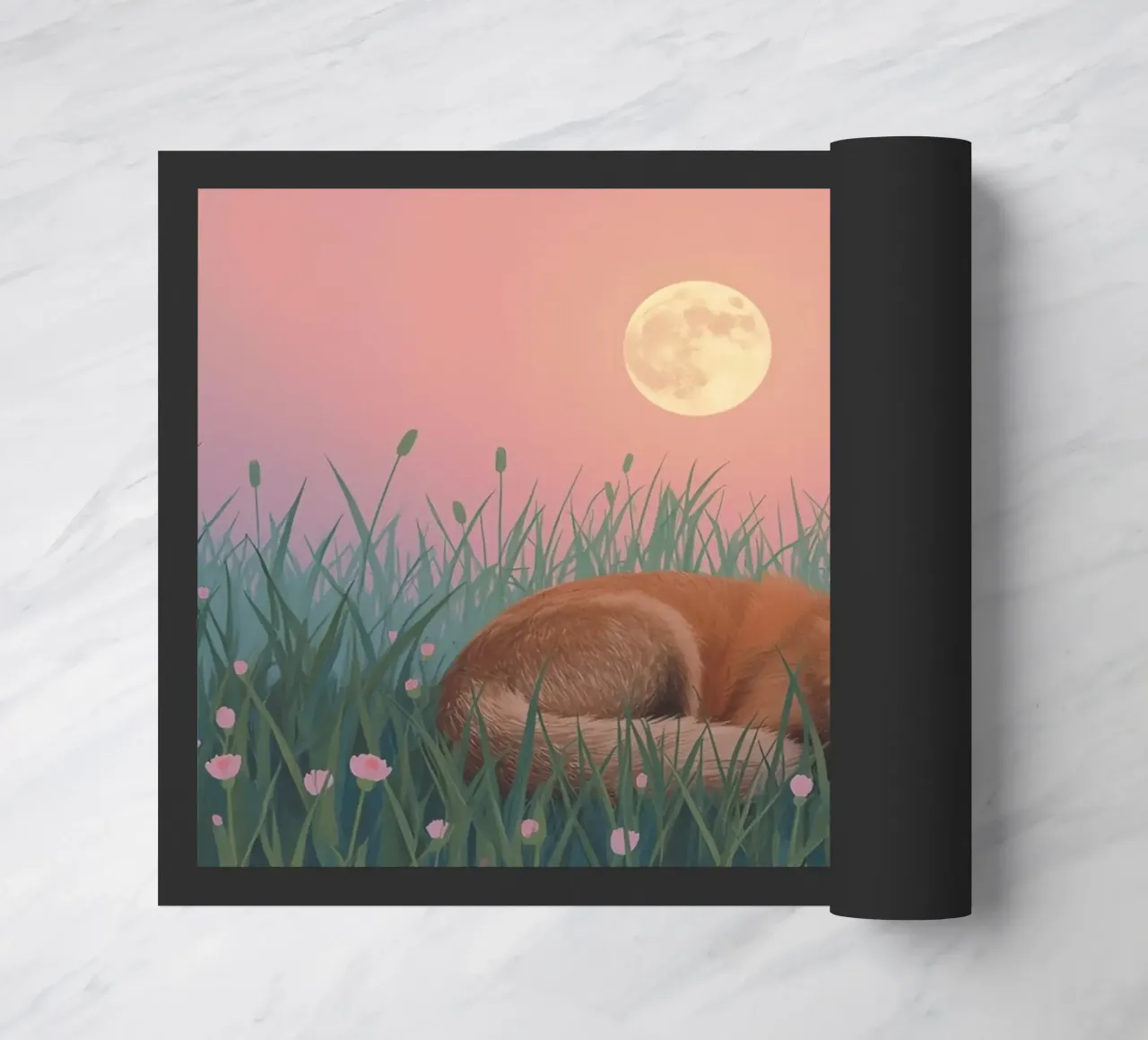 Volpe carina che dorme nell'erba con la luna pacificamente zerbino da DesignDoodle