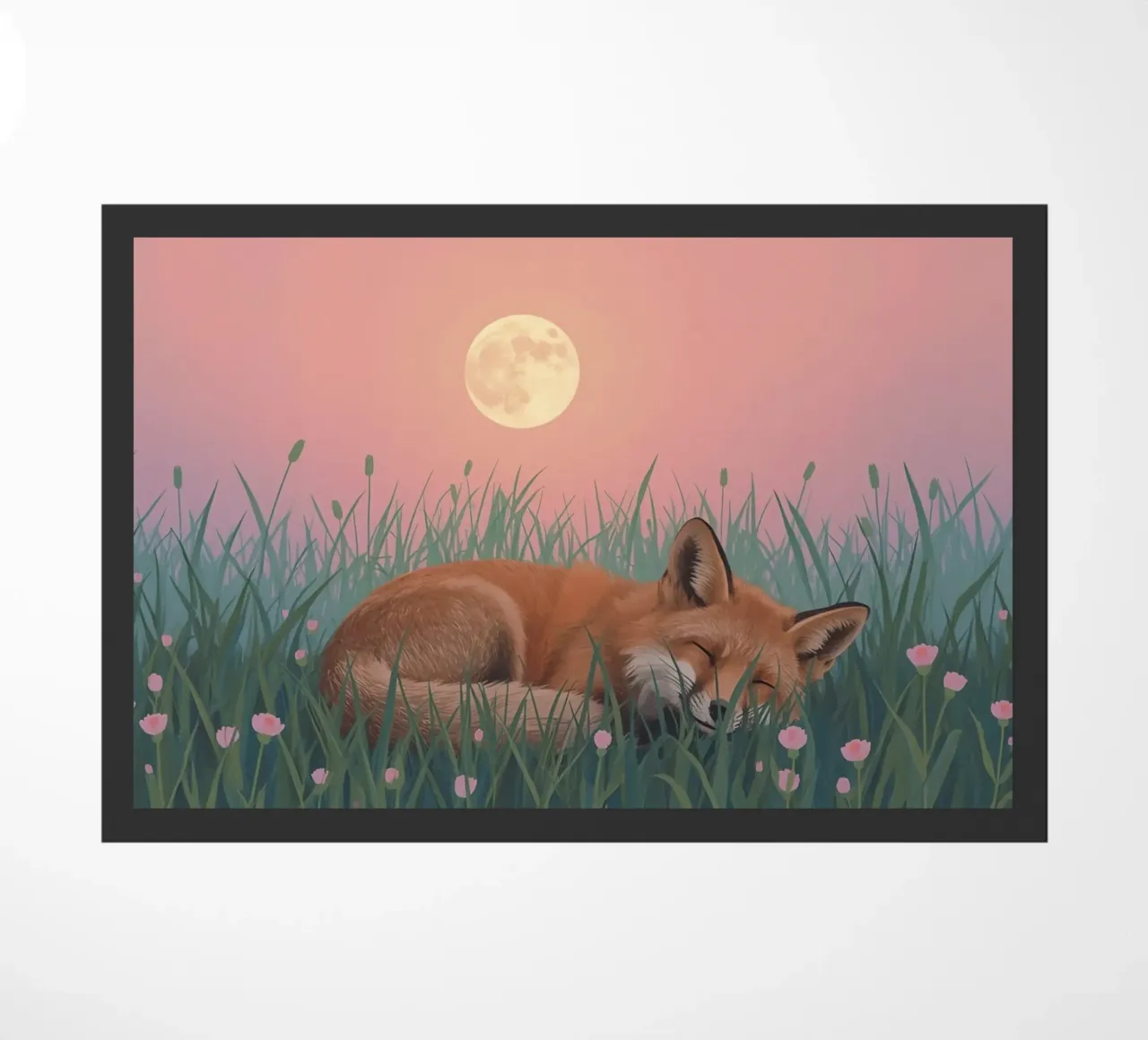Volpe carina che dorme nell'erba con la luna pacificamente zerbino da DesignDoodle