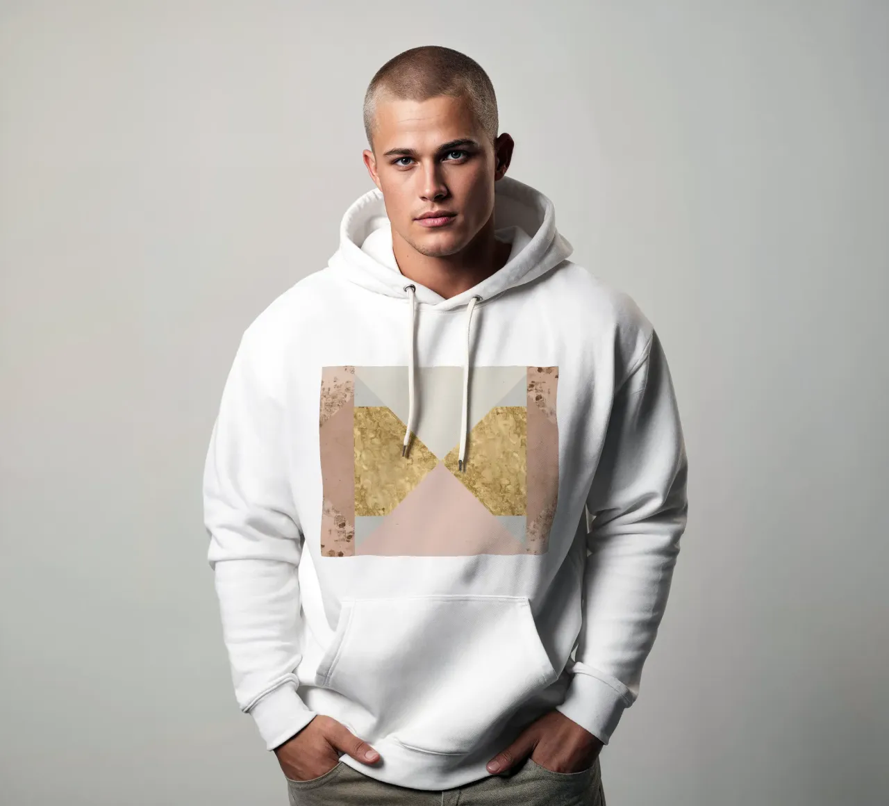 Composizione geometrica astratta con texture oro e grunge felpa con cappuccio da DesignDoodle