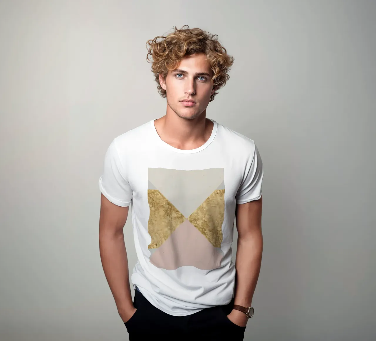 Composizione geometrica astratta con texture oro e grunge t-shirt da DesignDoodle