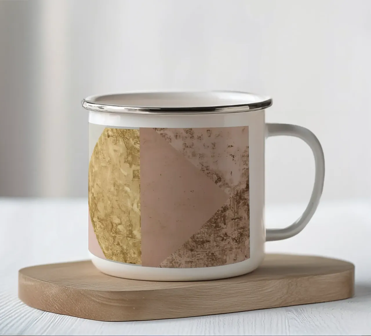 Abstracte geometrische compositie met goud en grunge-texturen emaille mok van DesignDoodle