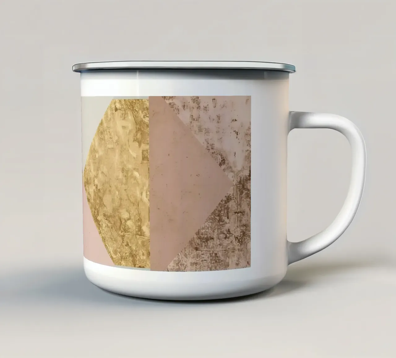 Abstracte geometrische compositie met goud en grunge-texturen emaille mok van DesignDoodle