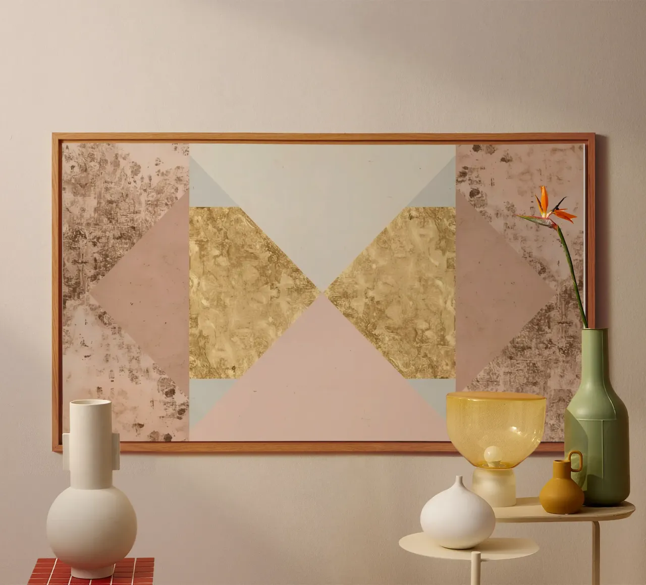 Composizione geometrica astratta con texture oro e grunge alluminio dibond da DesignDoodle