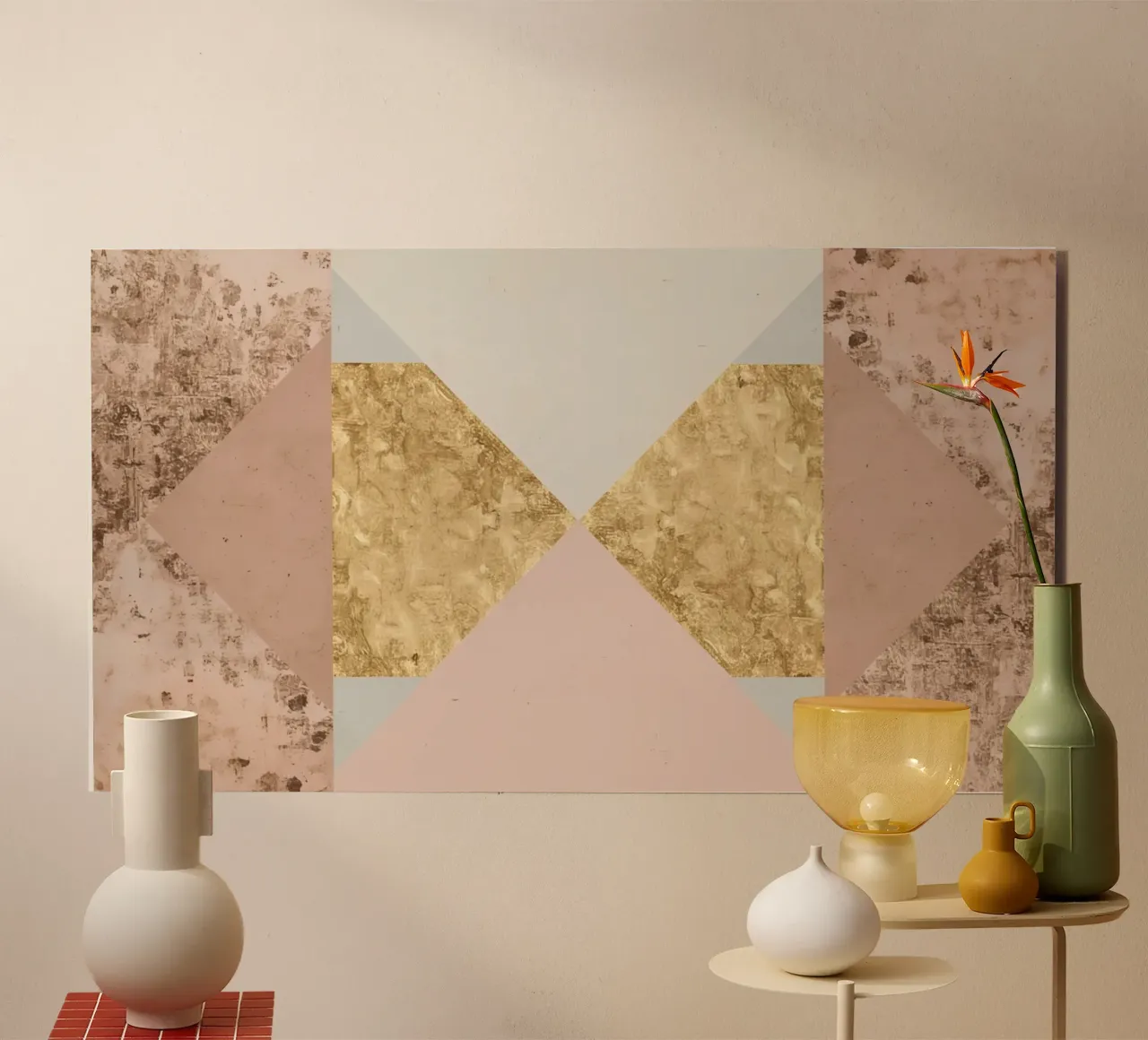 Composizione geometrica astratta con texture oro e grunge alluminio dibond da DesignDoodle