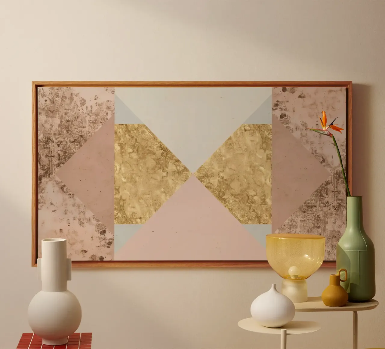 Abstract Geometric Composition with Gold and Grunge Textures canvas by DesignDoodle