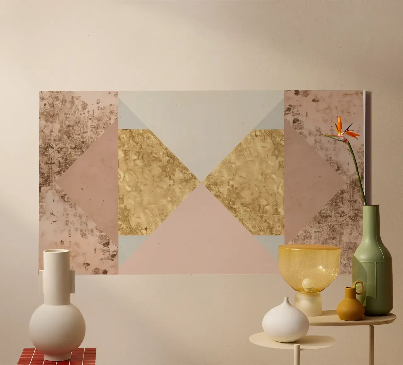 Abstract Geometric Composition with Gold and Grunge Textures canvas by DesignDoodle