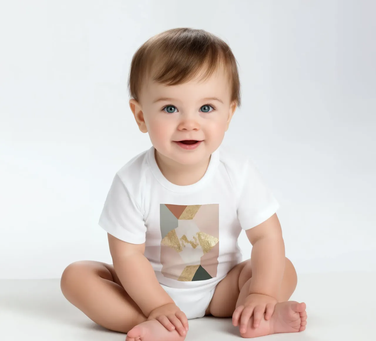 Abstract Geometric Pattern with Pastel Colors and Gold short-sleeve baby romper by DesignDoodle