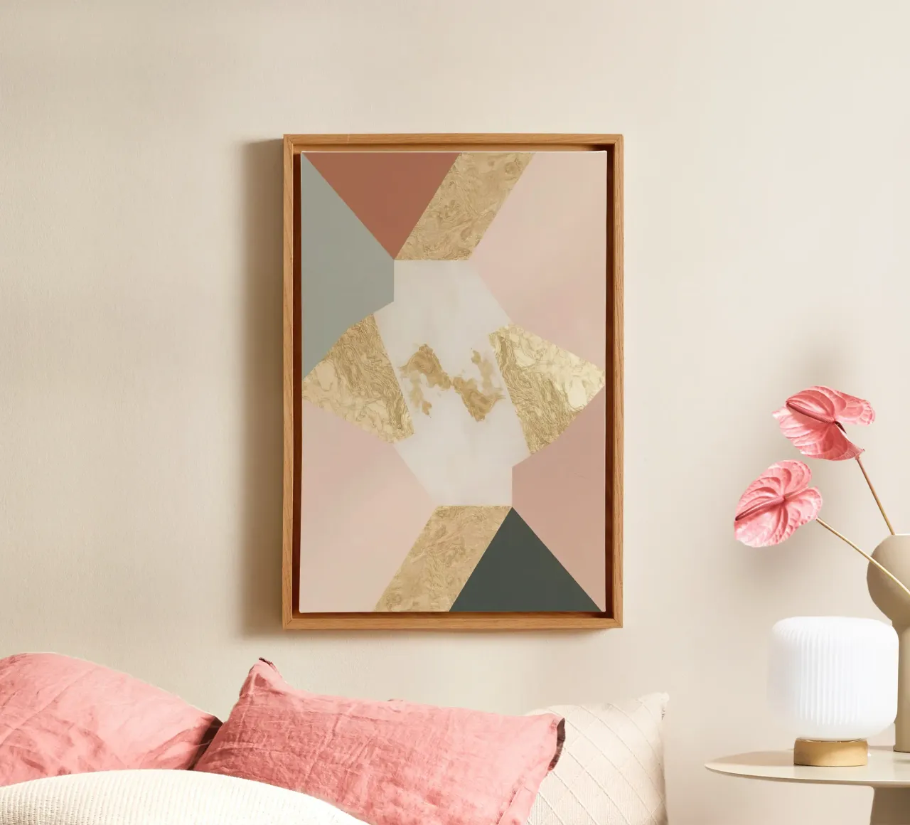 Abstract Geometric Pattern with Pastel Colors and Gold canvas by DesignDoodle