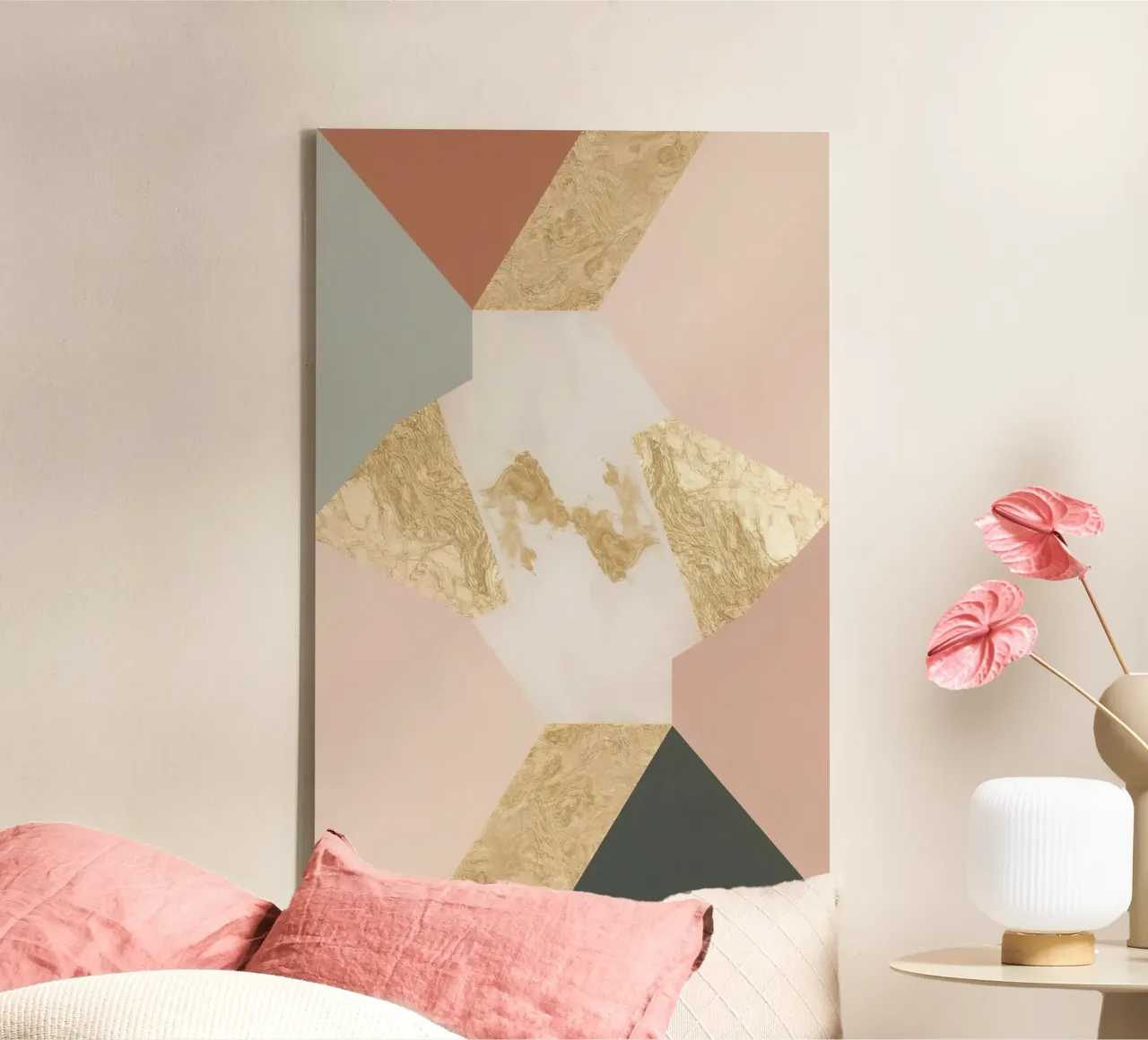 Abstract Geometric Pattern with Pastel Colors and Gold canvas by DesignDoodle