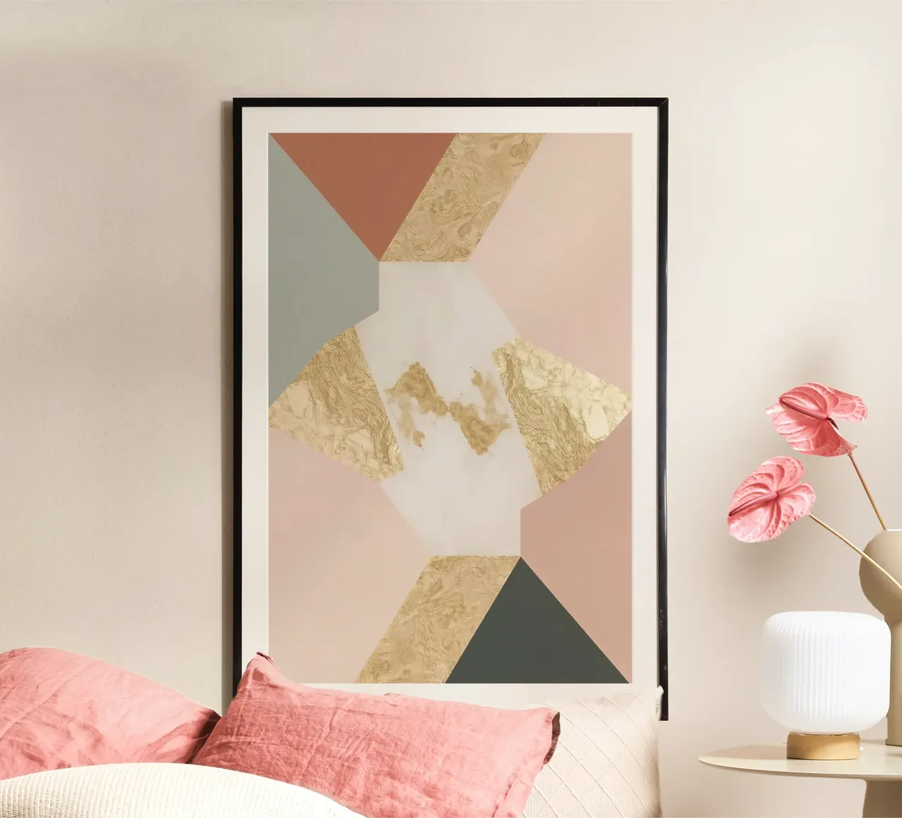 Abstract Geometric Pattern with Pastel Colors and Gold hahnemühle by DesignDoodle