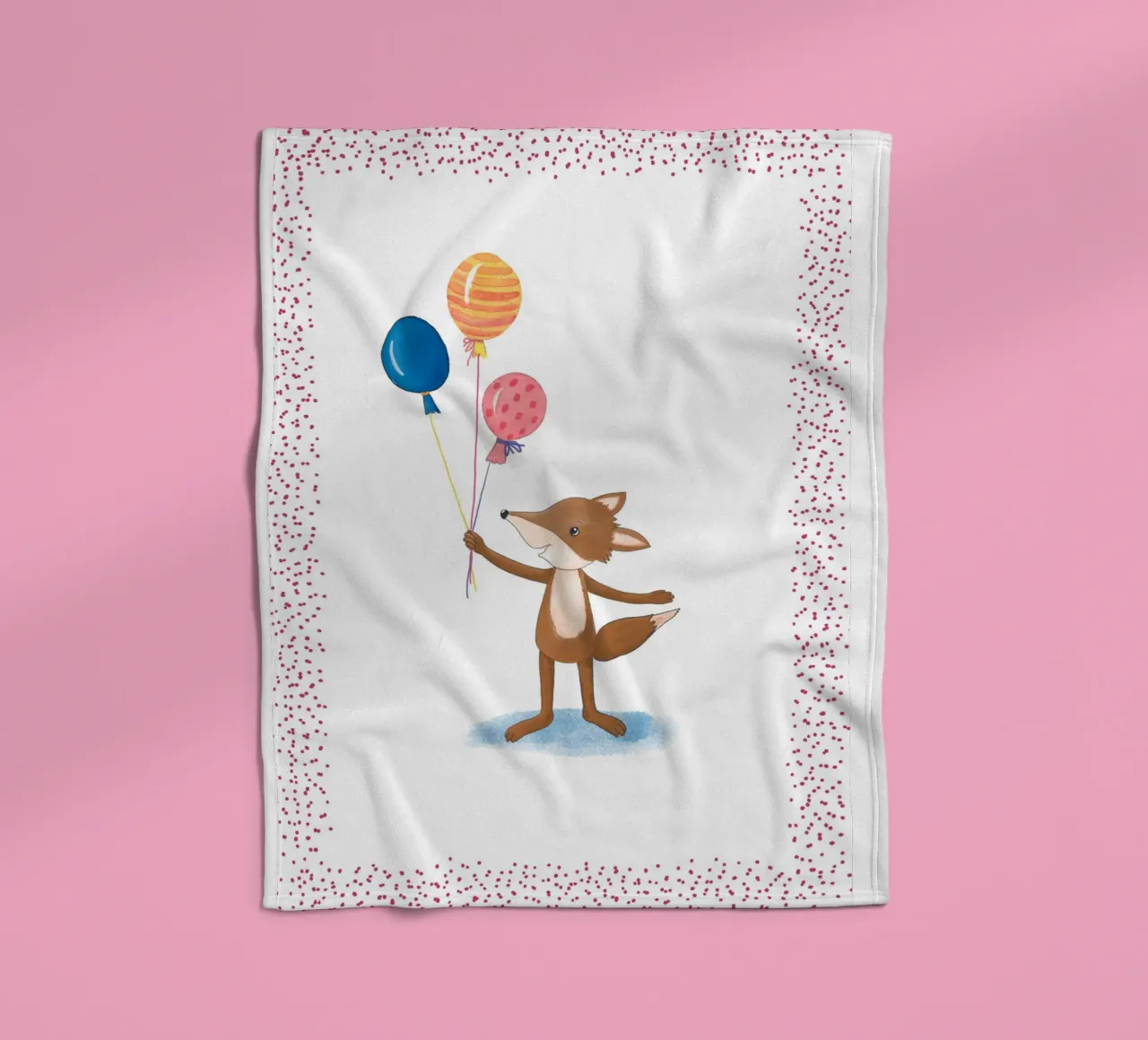 piccola volpe con palloncini coperta in pile da Farbwelten