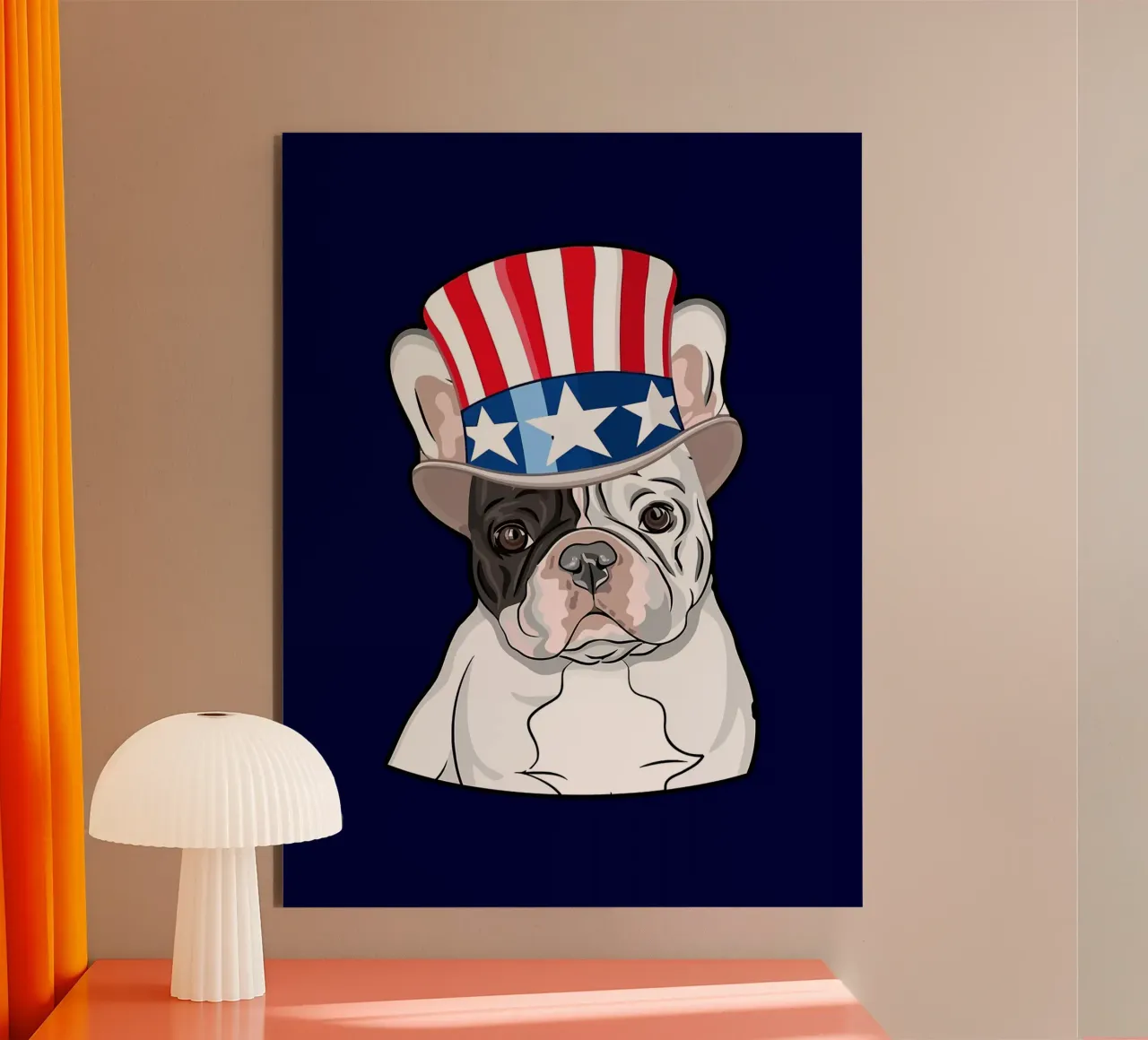 Bulldog francese con cappello patriottico alluminio dibond da Wesley J Newsome
