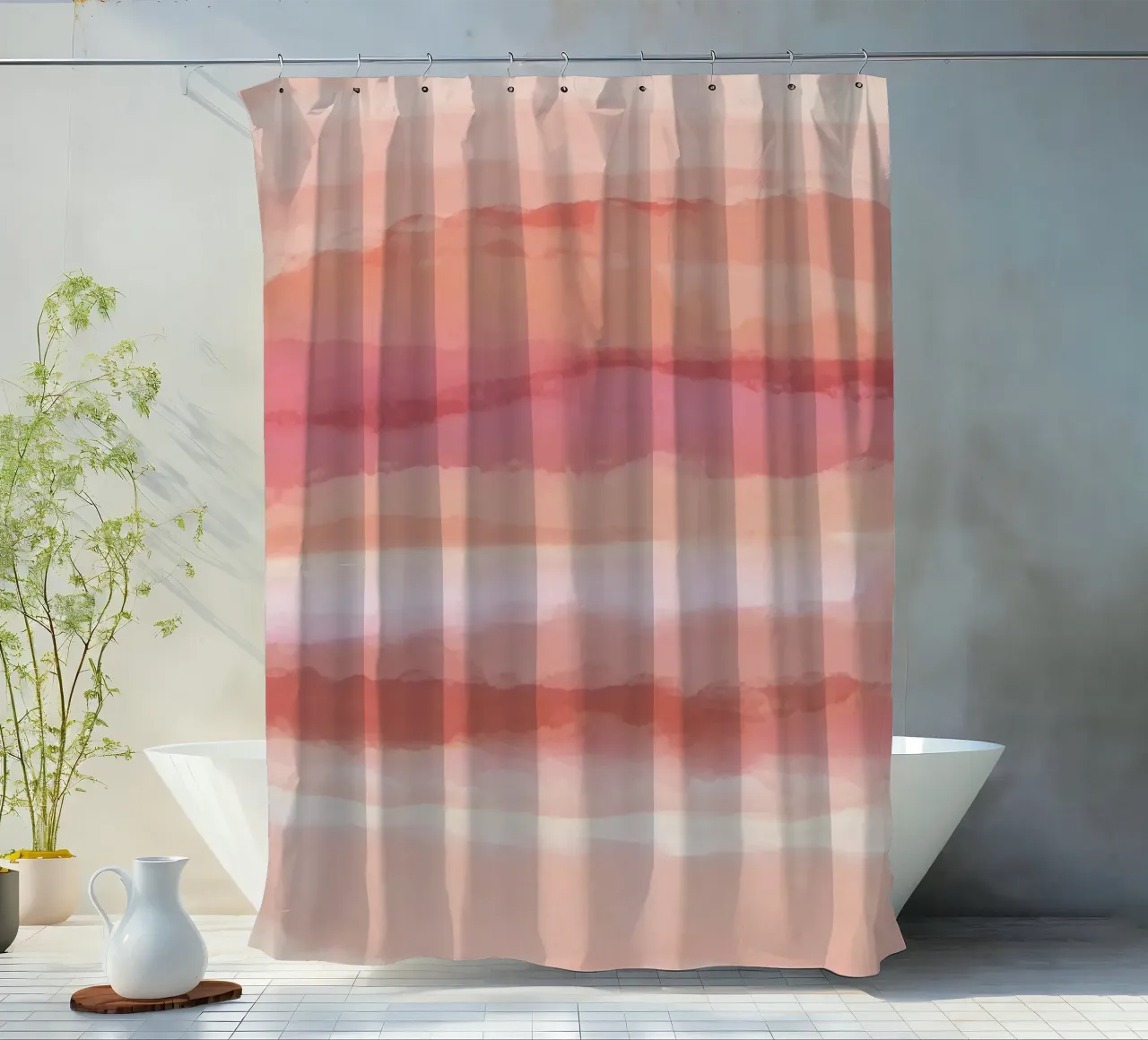 Strips 8 | Coral & Pink Minimal Pastel Abstract tenda da doccia da sabidussi