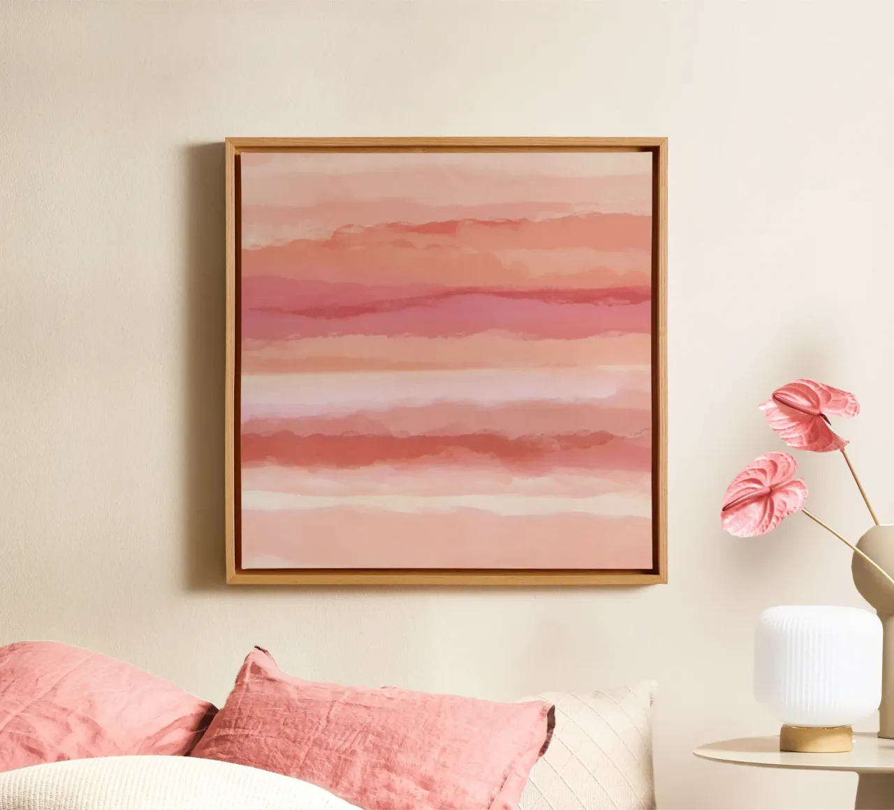 Strips 8 | Coral & Pink Minimal Pastel Abstract tela con Cornice a cassetta da sabidussi