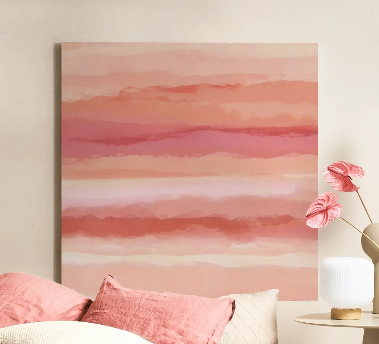 Strips 8 | Coral & Pink Minimal Pastel Abstract tela con Cornice a cassetta da sabidussi
