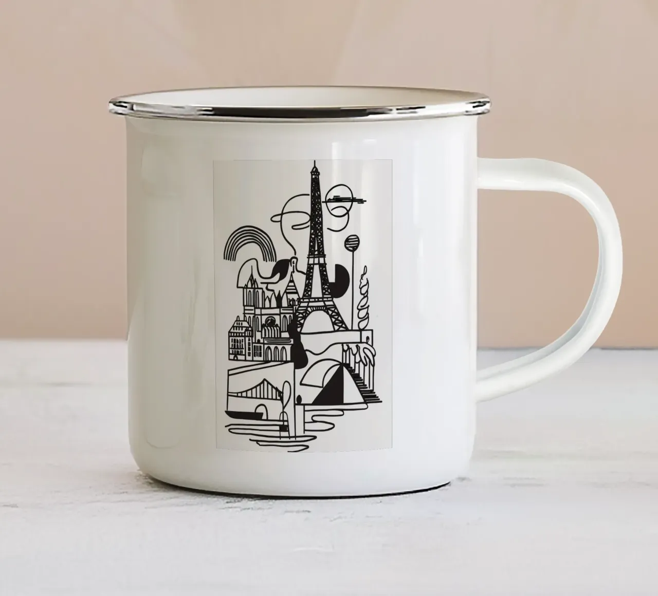 Punti di riferimento di Parigi Illustrazione moderna di arte lineare tazza in smalto da Une Affaire de Filles