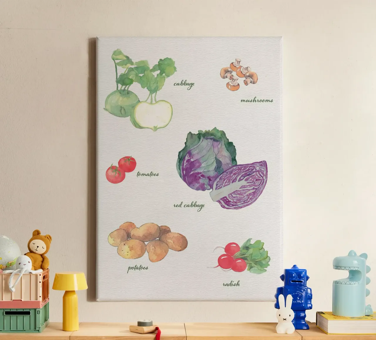 Vegetable varieties canvas with Floater frame by Farbwelten
